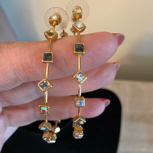 Jewelry - Gold Color hoop earrings with genuine gems